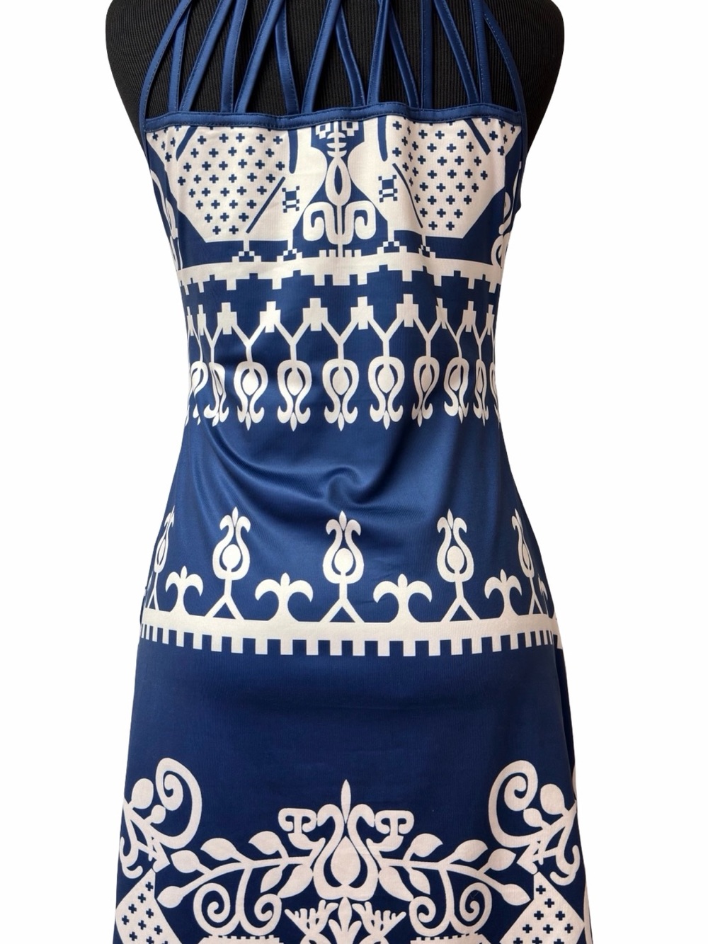 🍀3/$30 Blue and White Printed Mini Dress - Casual Summer Dress - Picture 6 of 7